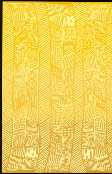 Artist: b'Kantilla, Osmond.' | Title: b'Wrapping paper: Pumpuni' | Date: 1986 | Technique: b'screenprint, printed in colour, from three stencils'