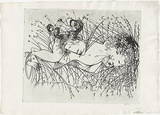 Artist: BOYD, Arthur | Title: Figure and ram's head in a cornfield. | Date: (1968-69) | Technique: etching, printed in black ink, from one plate | Copyright: Reproduced with permission of Bundanon Trust