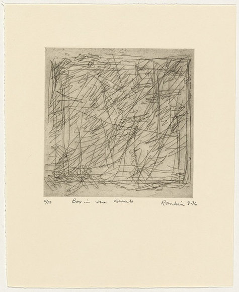 Artist: Rankin, David. | Title: Box in the scrub. | Date: 1976, August | Technique: drypoint, printed in black ink, from one plate
