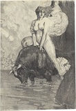 Artist: LINDSAY, Norman | Title: Europa riding westward on her bull | Date: c.1907 | Technique: lithograph, printed in black ink, from one stone