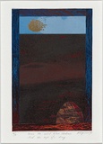 Artist: Green, Kaye. | Title: Hear the wind blow shadows and the eye of a day | Date: 1996 | Technique: linocut, printed in colour, from multiple bocks; with collage and embossing