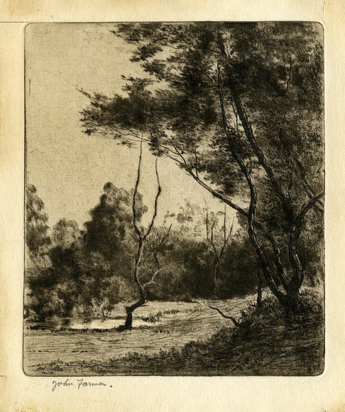 Artist: b'Farmer, John.' | Title: b'Landscape with pond.' | Date: c.1960 | Technique: b'etching, drypoint, printed in black ink with plate-tone, from one plate'