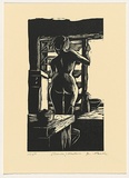 Artist: AMOR, Rick | Title: Cleaning windows. | Date: 1991 | Technique: woodcut, printed in black ink, from one block