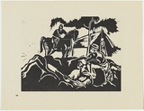 Artist: O'Connor, Pat.X | Title: The licence hunt. | Date: 1954 | Technique: linocut, printed in black ink, from one block