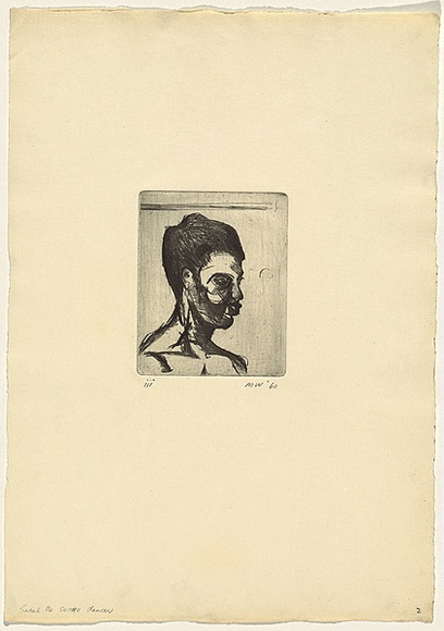 Artist: b'WALKER, Murray' | Title: b'Sarah the snake dancer' | Date: 1960 | Technique: b'drypoint, printed in black ink, from one plate'