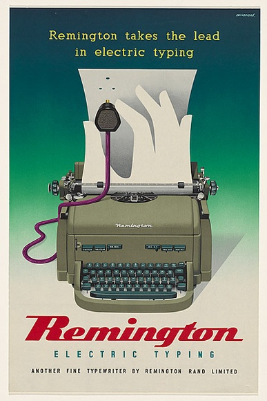 Artist: b'Bainbridge, John.' | Title: b'Poster: Remington electric typing: Remington takes the lead in electric typing.' | Date: (1957) | Technique: b'photo-lithograph'