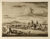 Artist: b'LINDSAY, Lionel' | Title: b'Bringing in the cows' | Date: c.1935 | Technique: b'drypoint, printed in sepia ink with plate-tone, from one plate' | Copyright: b'Courtesy of the National Library of Australia'