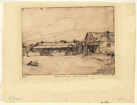 Title: b'Easy Street, Gravesend' | Date: c.1935 | Technique: b'etching, printed in warm black ink, from one plate'