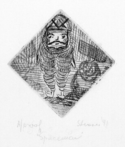 Artist: SHEARER, Mitzi | Title: Spaceman | Date: 1991 | Technique: etching, printed in black ink with plate-tone, from one plate