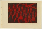 Artist: UNKNOWN, WORKER ARTISTS, SYDNEY, NSW | Title: Not titled (protest march). | Date: 1933 | Technique: linocut, printed in colour, from two blocks (black and red)