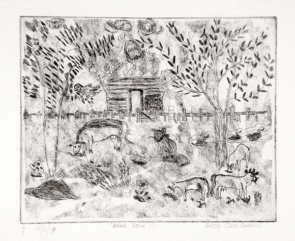 Artist: b'Connelly, Sister Clare.' | Title: b'Animal farm.' | Date: 1979 | Technique: b'etching and aquatint, printed in black with plate-tone, from one plate'