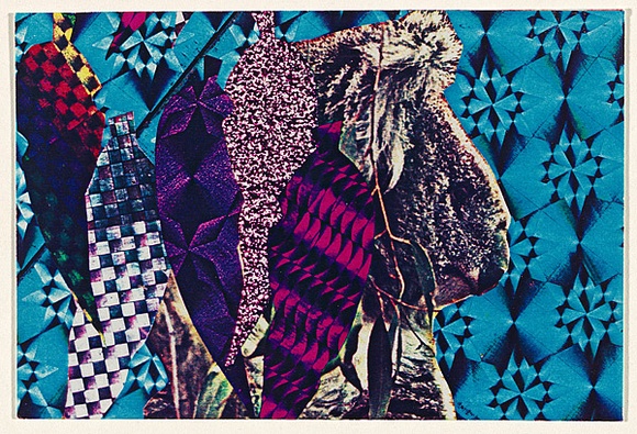 Artist: b'McDiarmid, David.' | Title: b'Postcard: Gum leaves and koala' | Date: 1983 | Technique: b'colour photocopy, rubber stamps' | Copyright: b'Courtesy of copyright owner, Merlene Gibson (sister)'