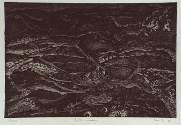 Artist: b'Faulkner, Jeff.' | Title: b'Victorian landscape' | Date: 1991 - 1992, December - January | Technique: b'etching and aquatint, printed in black ink, with plate-tone, from one plate'