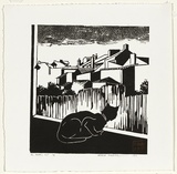 Artist: Thorpe, Lesbia. | Title: An urban cat | Date: 1989 | Technique: linocut, printed in black ink, from one block