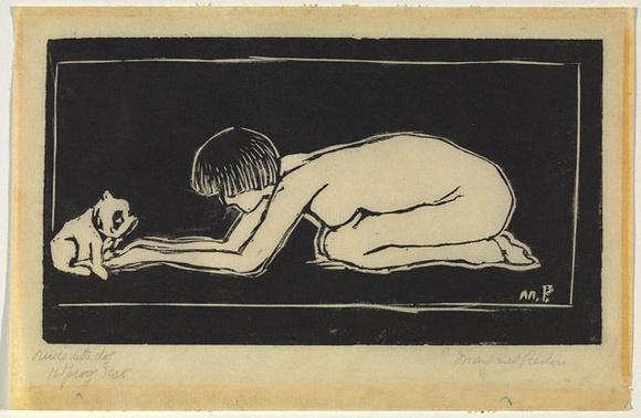 Artist: b'PRESTON, Margaret' | Title: b'Nude with dog' | Date: 1925 | Technique: b'woodcut, printed in black ink, from one block' | Copyright: b'\xc2\xa9 Margaret Preston. Licensed by VISCOPY, Australia'