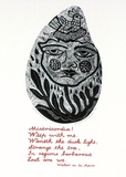 Artist: b'HANRAHAN, Barbara' | Title: b'Misericordia!' | Date: 1982 | Technique: b'wood-engraving, printed in black ink, from one block; screenprint, printed in red ink, from one stencil'