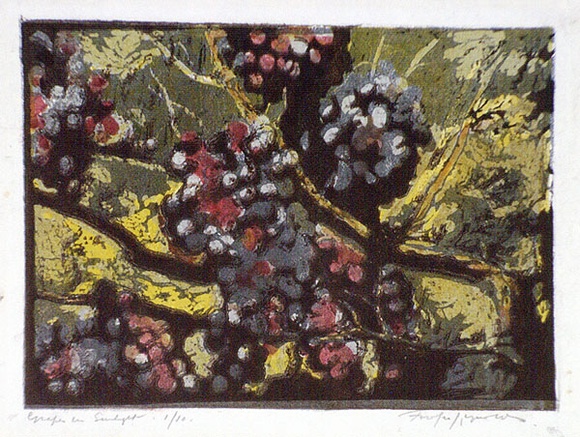 Artist: Reynolds, Frederick George. | Title: Grapes in sunlight | Date: c.1932 | Technique: linocut, printed in colour, from multiple blocks