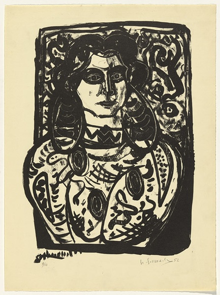 Artist: b'SELLBACH, Udo' | Title: b'Woman with ornamental blouse' | Date: 1952 | Technique: b'lithograph, printed in black ink, from one stone [or plate]'