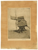 Artist: LONG, Sydney | Title: Mill, Bledlow Ridge, Bucks | Date: c.1919 | Technique: etching and aquatint, printed in brown ink with plate-tone, from one plate | Copyright: Reproduced with the kind permission of the Ophthalmic Research Institute of Australia