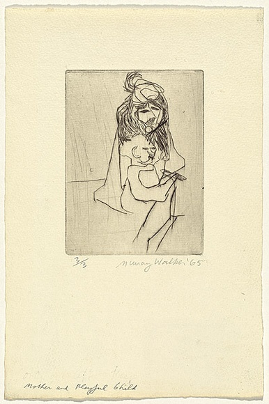 Artist: b'WALKER, Murray' | Title: b'Mother and playful child' | Date: 1965 | Technique: b'drypoint, printed in black ink, from one plate'