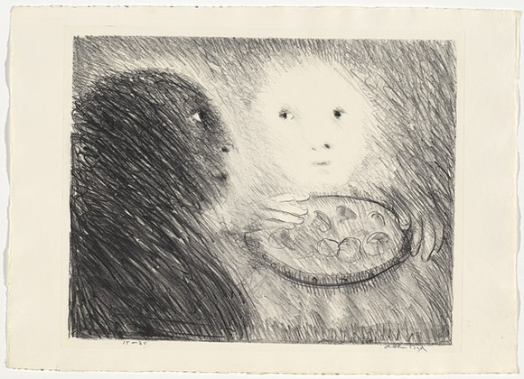 Artist: b'BOYD, Arthur' | Title: b'St Clare offering marzipan to St Francis.' | Date: (1965) | Technique: b'lithograph, printed in black ink, from one plate' | Copyright: b'Reproduced with permission of Bundanon Trust'