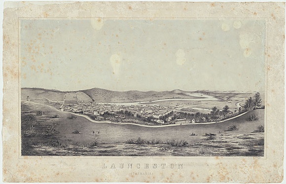 Title: Launceston. Tasmania | Date: 1863 | Technique: lithograph, printed in black ink, from one stone; blue tint stone