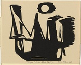 Artist: b'Thake, Eric.' | Title: b'Greeting card: Christmas (Mirage People, Alice Springs)' | Date: 1946 | Technique: b'linocut, printed in black ink, from one block'