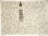 Artist: Ben, Peter. | Title: not titled [rocket ship and stars] | Date: 2000, February | Technique: etching, printed in black ink, from one plate