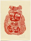 Artist: b'HANRAHAN, Barbara' | Title: b'not titled' | Date: 1960 | Technique: b'linocut, printed in red ink, from one block'