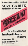 Artist: b'Lane, Leonie.' | Title: bPower Foundation Lecture: Suzi Gablik...'Progress in art' problems in modernism. | Date: 1980 | Technique: b'screenprint, printed in colour, from two stencils' | Copyright: b'\xc2\xa9 Leonie Lane'