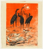 Artist: b'Thorpe, Lesbia.' | Title: b'Stone birds' | Date: 1977 | Technique: b'linocut, printed in colour, from two blocks'