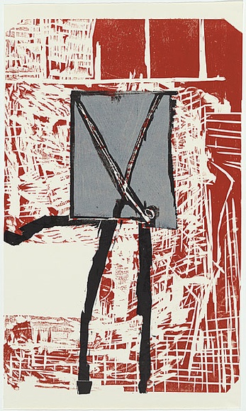 Artist: b'Marsden, David' | Title: b'not titled [centre panel]' | Date: 1989 | Technique: b'woodcut, printed in colour, from multiple blocks'