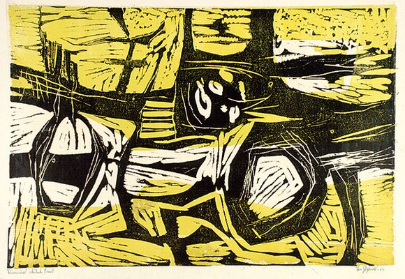 Artist: b'GLEGHORN, Tom.' | Title: b'Riverina' | Date: 1960 | Technique: b'woodcut, printed in colour, from two masonite blocks' | Copyright: b'\xc2\xa9 Thomas Gleghorn'