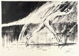 Artist: b'BOYD, Arthur' | Title: b'(Figure running in the rain).' | Date: (1978) | Technique: b'lithograph, printed in black ink, from one stone [or plate]'