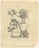 Title: not titled [knight on horseback with sword raised] | Date: 1950s-60s | Technique: lithograph, printed in black ink, from one stone