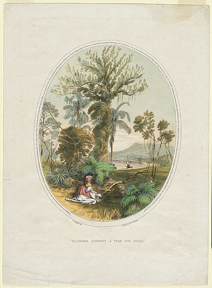 Artist: Angas, George French. | Title: Illawarra scenery: A tear for Israel [sheet music cover]. | Date: c.1855 | Technique: lithograph, printed in black ink, from one stone; subsequently? hand-coloured