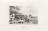 Artist: SAINSON, Louis de | Title: Baie Jervis. Les Marins de L'Astrolabe partagent leur peche avec les Naturels. [Jervis Bay. Sailors from the Astrolabe share their fish with the natives.] | Date: 1833 | Technique: lithograph, printed in black ink, from one stone