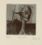 Artist: Palethorpe, Jan | Title: Woman of ideas | Date: 1989 | Technique: etching, printed in blue ink with plate-tone, from one plate