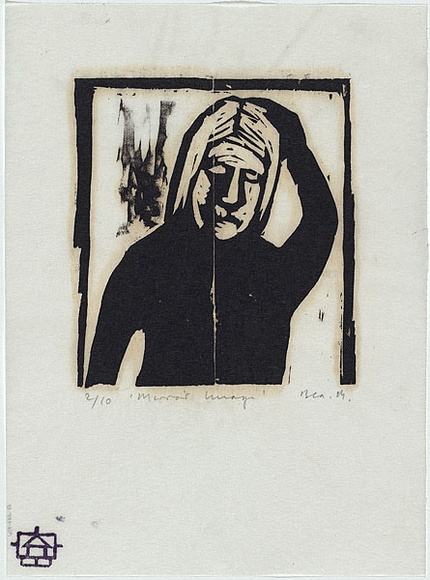 Artist: b'MADDOCK, Bea' | Title: b'Mirror image' | Date: 1966 | Technique: b'woodcut, printed in black inkby hand-burnishing, from one pine block'
