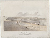 Artist: b'GILL, S.T.' | Title: b'City of Melbourne from the South Bank of the Yarra Yarra looking North West.' | Date: 1854 | Technique: b'lithograph, printed in black ink, from one stone; hand-coloured'