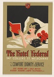 Artist: b'Wood., C. Dudley.' | Title: b'The Federal Hotel, Melbourne' | Date: c.1950 | Technique: b'screenprint, printed in colour, from multiple stencils'