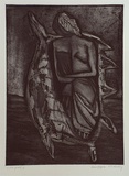 Artist: b'Bodey, Elisabeth.' | Title: b'Venus figure' | Date: 1986, November | Technique: b'sugarlift etching, printed in blue/black ink, from one plate'