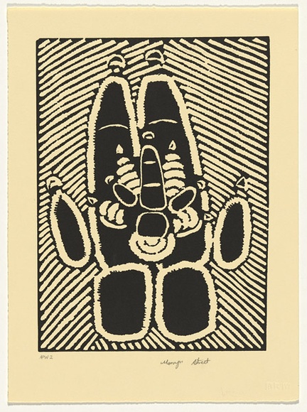 Artist: b'STREET, Mervyn' | Title: b'Animal tracks' | Date: 1994, October-November | Technique: b'linocut, printed in black ink, from one block'