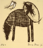 Artist: Maas, Marise. | Title: Animal | Date: 1996, September | Technique: drypoint and etching, printed in black ink, from one plate; handcoloured