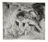 Artist: BOYD, Arthur | Title: Figure in a river with beast and dog. | Date: (1962-63) | Technique: etching and drypoint, printed in black ink, from one plate | Copyright: Reproduced with permission of Bundanon Trust