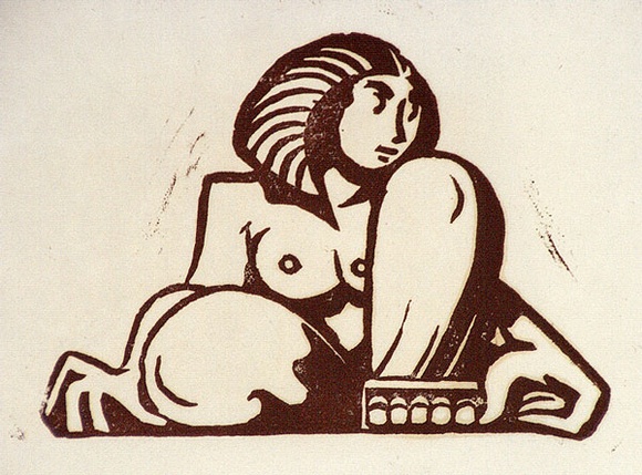 Artist: b'Stephen, Clive.' | Title: b'(Seated woman)' | Date: 1940s | Technique: b'linocut, printed in brown ink, from one block'