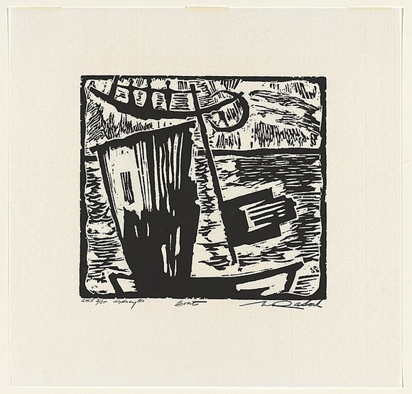 Artist: b'Ratas, Vaclovas.' | Title: b'Boat [2].' | Date: 1960 | Technique: b'woodcut, printed in black ink, from one block'
