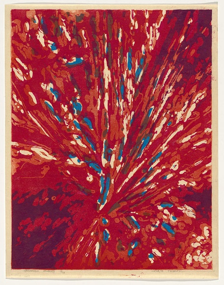 Artist: b'Thorpe, Lesbia.' | Title: bCardinal's colours | Date: 1960 | Technique: b'woodcut, printed in colour, from three masonite blocks'