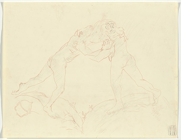 Artist: b'BOYD, Arthur' | Title: b'Two figures wrestling.' | Date: 1960-70 | Technique: b'transfer drawing' | Copyright: b'Reproduced with permission of Bundanon Trust'