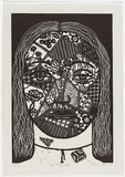 Artist: b'Klein, Deborah.' | Title: b'Crazy quilt face' | Date: 1997 | Technique: b'linocut, printed in black ink, from one block'